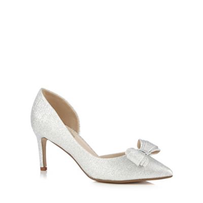 Debut Silver glittery bow applique pointed mid court shoes